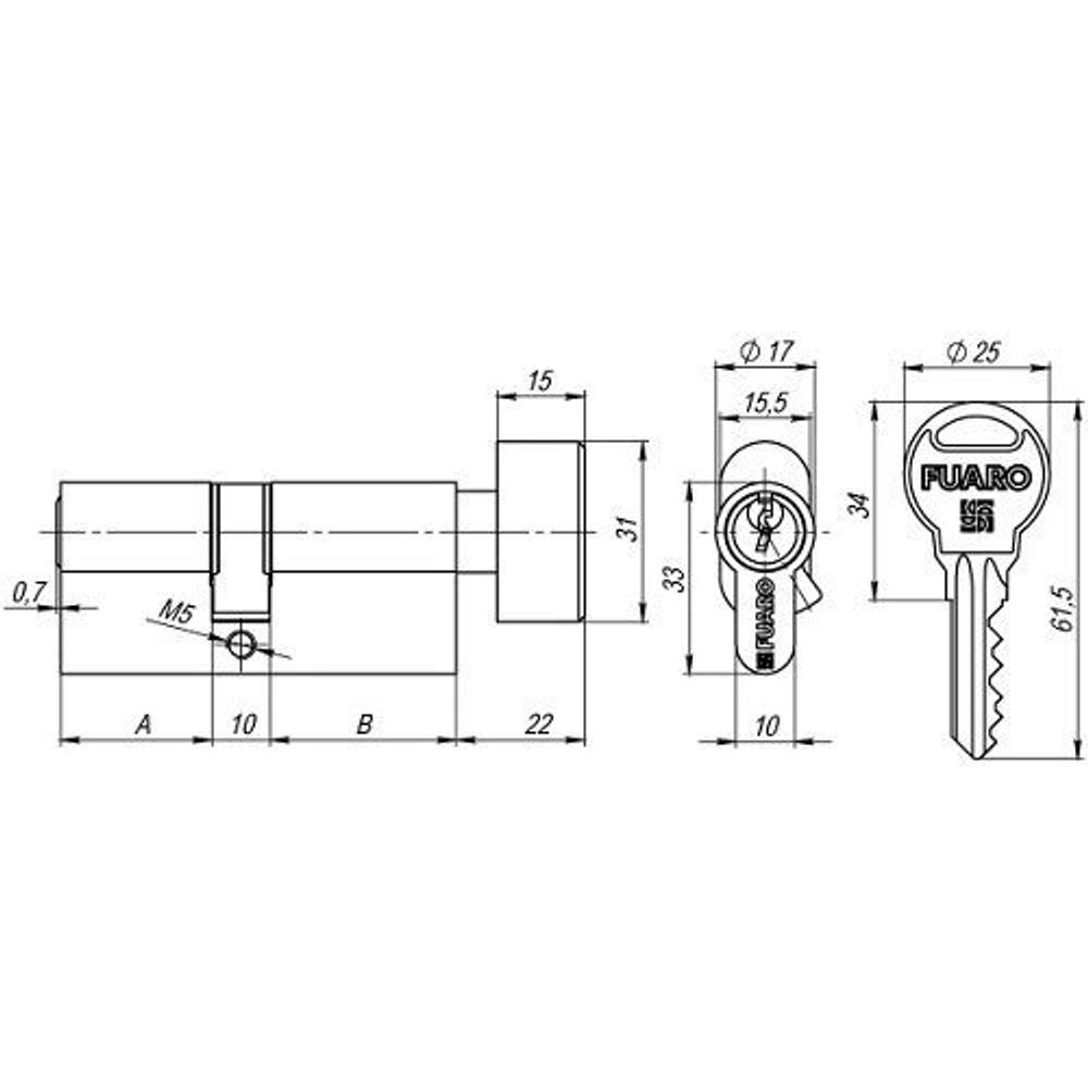 Цилиндровый механизм с вертушкой FUARO R302/70 (30+10+30) CP хром 5кл. /27785/