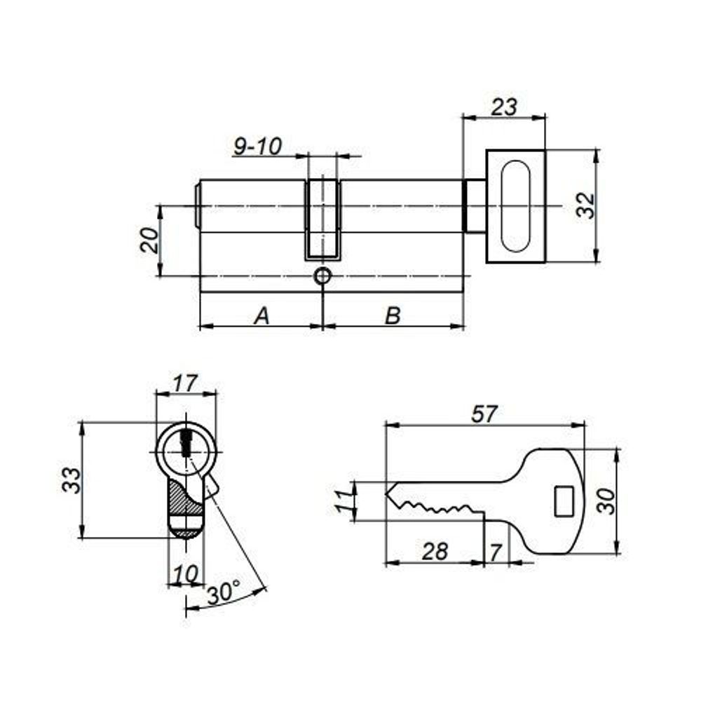 Цилиндровый механизм с вертушкой APECS SC-60-Z-C NI никель
