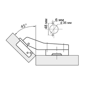 Петля мебельная угловая 45* Clip-on с доводчиком (1 шт)