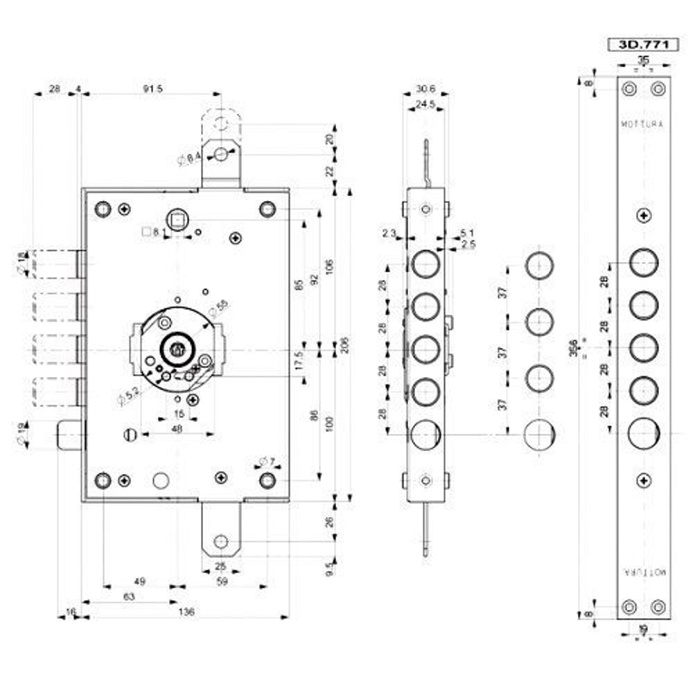 Замок врезной сувальдный MOTTURA 3D KEY 3D.771 S (левый) ключи 40 мм /40233/