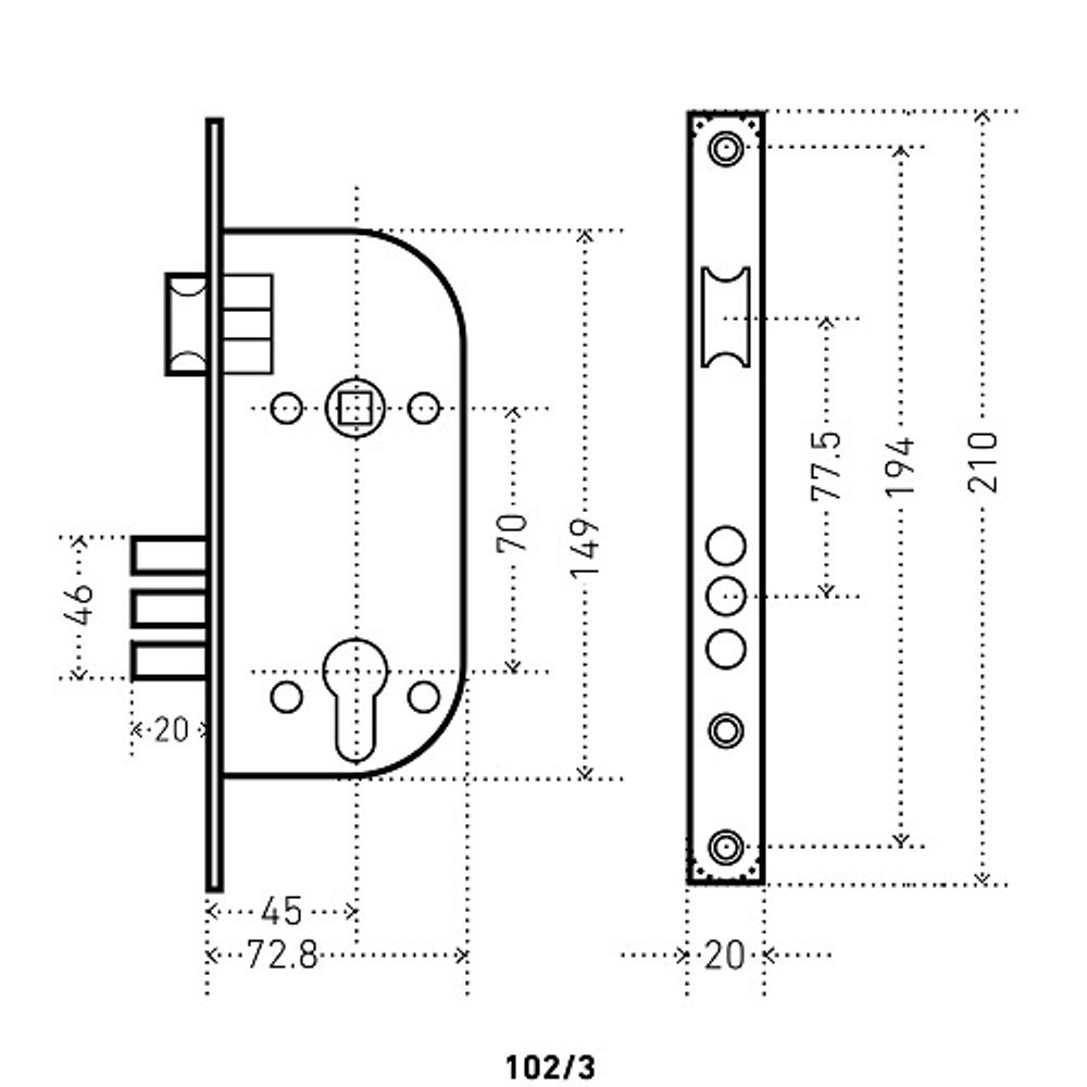 Замок врезной АЛЛЮР 102/3 AC ст.медь