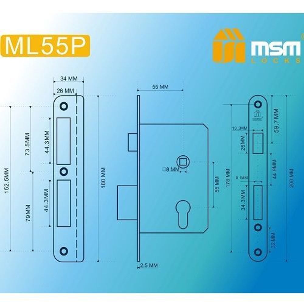 Корпус врезного замка MSM ML55V SN мат.никель
