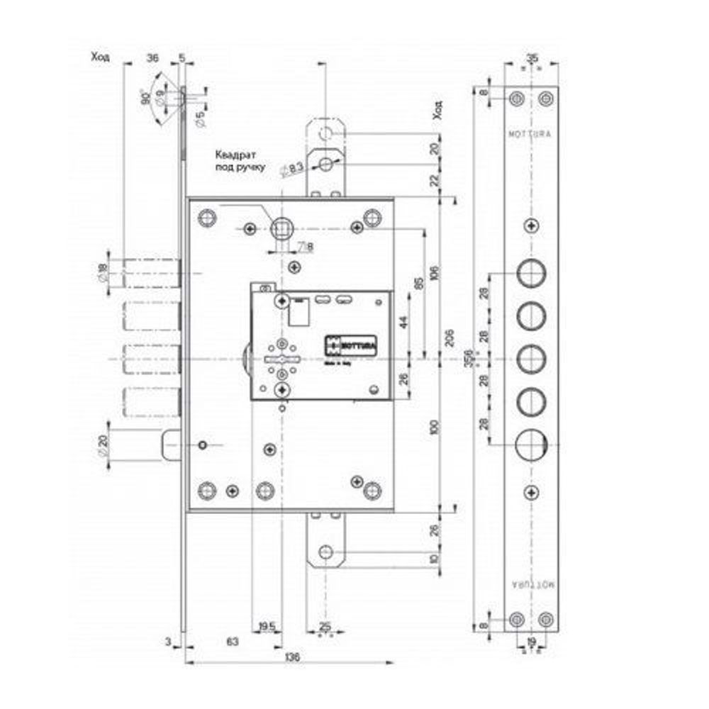 Замок врезной сувальдный MOTTURA 52.K771 S (левый) /12771/