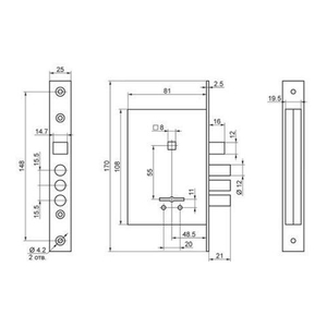 Замок врезной ПРОСАМ 74100 В9-8/13.СП2.Ш без ручки /34039/