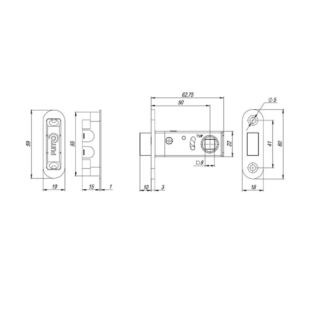 Защелка врезная магнитная PUNTO ML50-8 GR-23 графит /61133/