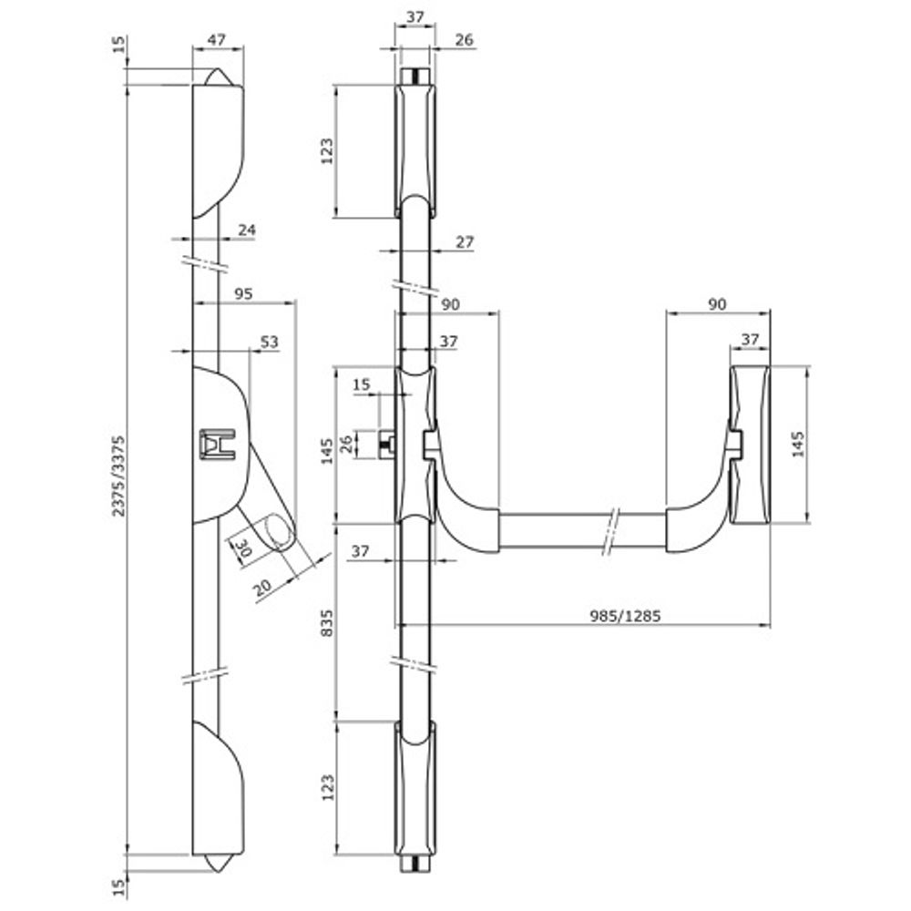 Механизм антипаники DOORLOCK PD900FR, серебристый MG, накладной с защелкой