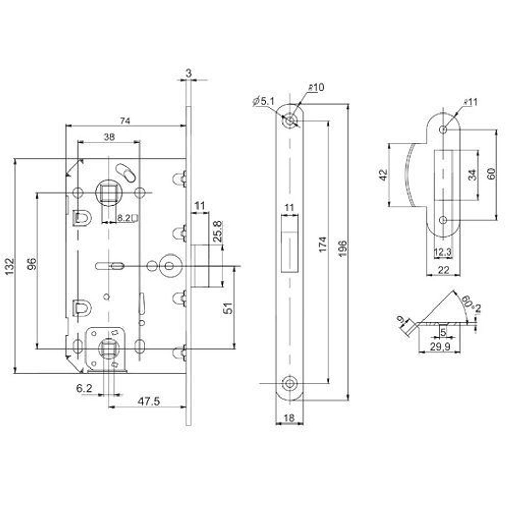 Защелка врезная PUNTO PL96WC-50 SN мат.никель /39777/