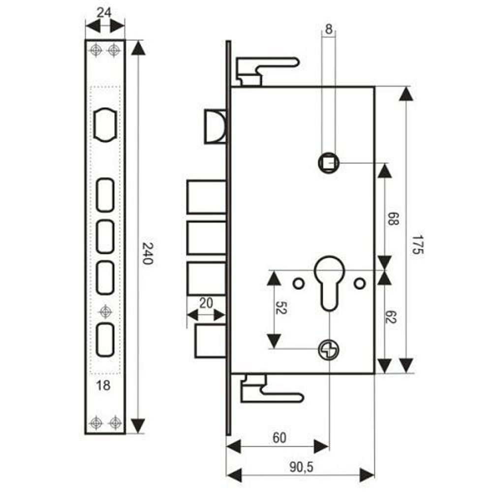Замок врезной цилиндровый 632 универсальный ЗАМКОФФ