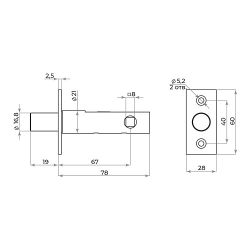 Задвижка врезная AJAX DF 867 CP хром 67мм /60547/