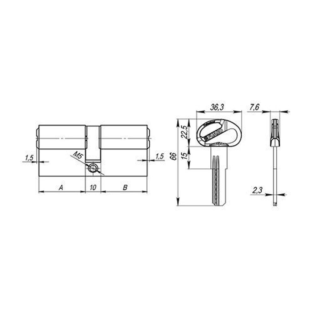 Цилиндровый механизм FUARO D-PRO500/70 mm (30+10+30) CP хром 5кл. /37717/
