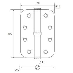 Петля дверная AVERS 100*70*2,5-B-L (R14) BLM черный левая (1шт)