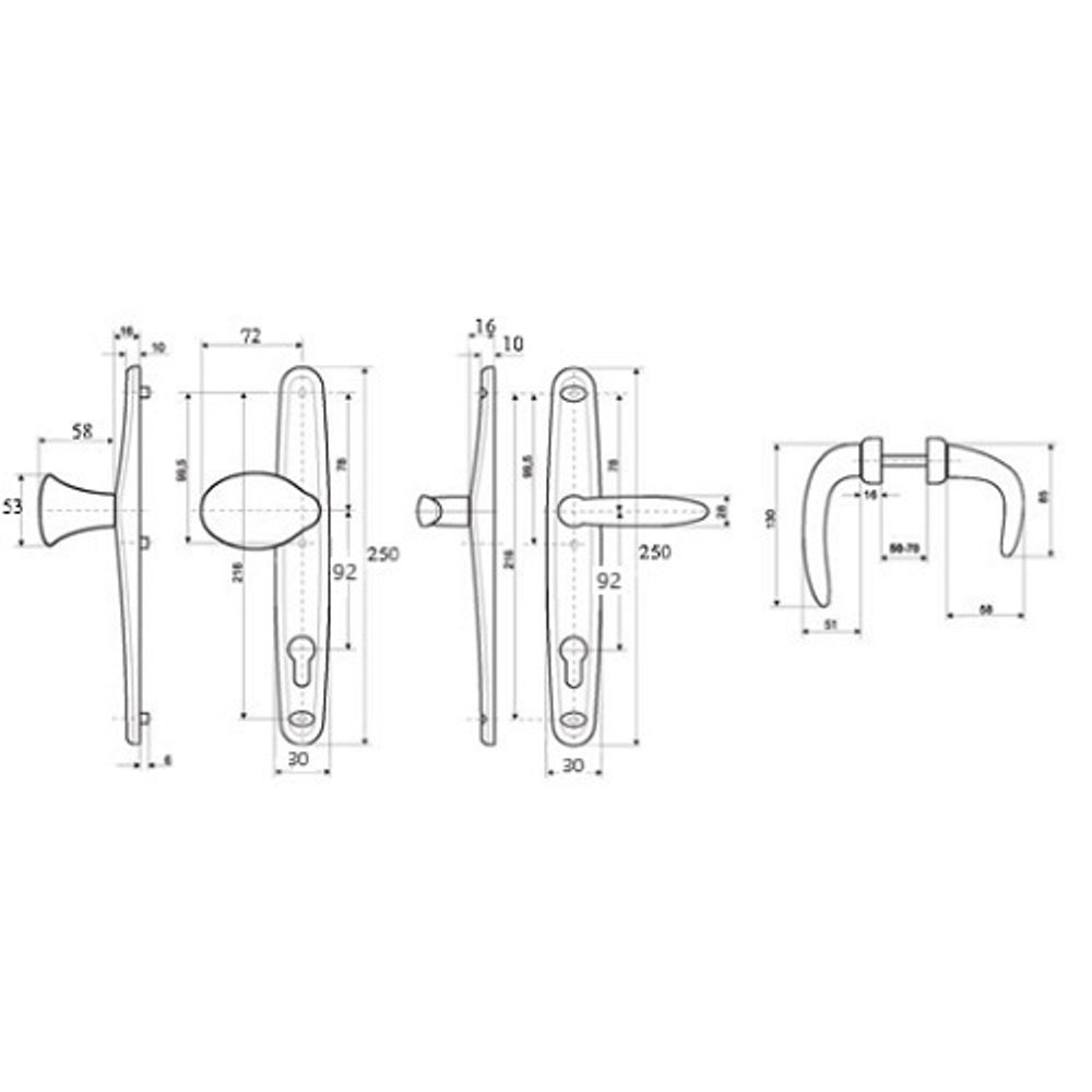 Нажимной гарнитур для ограничения  доступа STUBLINA 1078.00.350 Е=92 мм коричневый (RAL 8017)