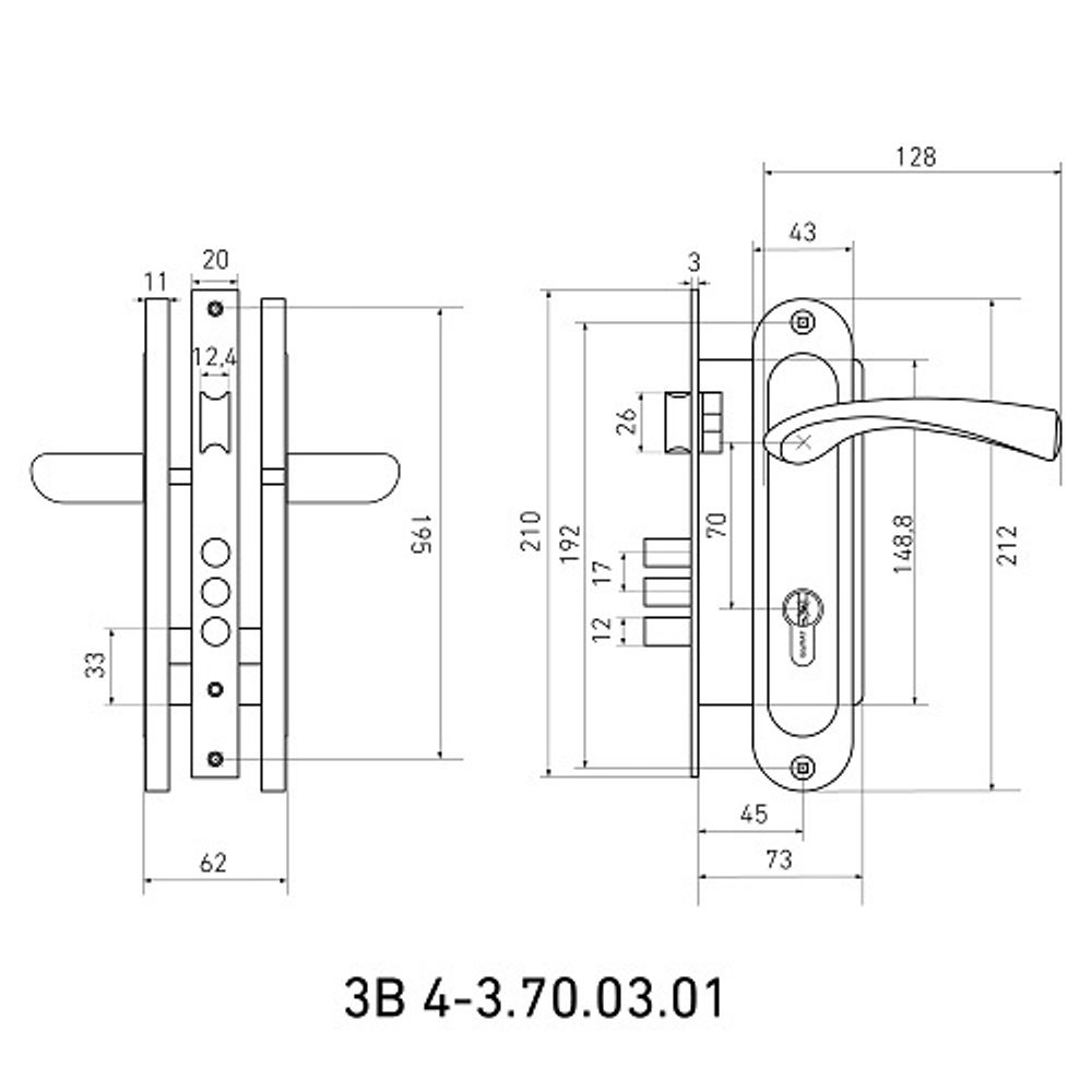 Замок врезной БУЛАТ ЗВ4-3.70.03.01 Номос бронза