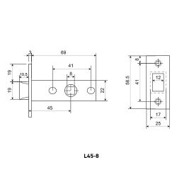 Защелка врезная АЛЛЮР АРТ L45-8 AC ст.медь