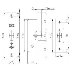 Защелка врезная ролик KALE KILIT 155/B (35мм) SN никель /7897/