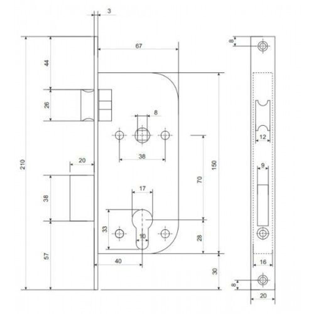 Замок врезной APECS 1227/60 AB бронза