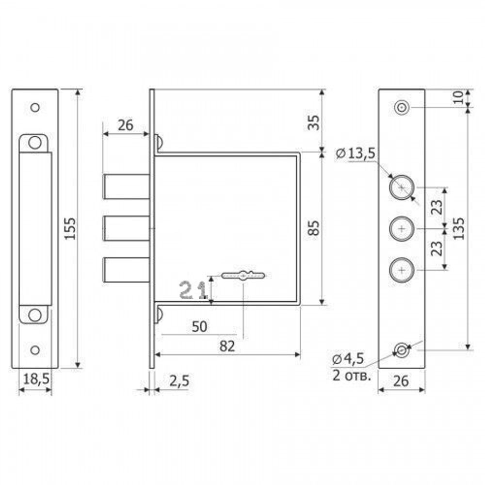 Замок врезной доп. сувальдный 07 RIGGER