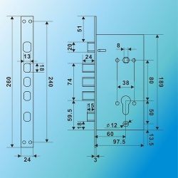 Замок врезной с задвижкой MSM ML80/60D (под APECS T-0523) мат.никель