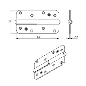 Петля накладная КУНГУР ПН1-130 б/п правая (40) (1 шт)