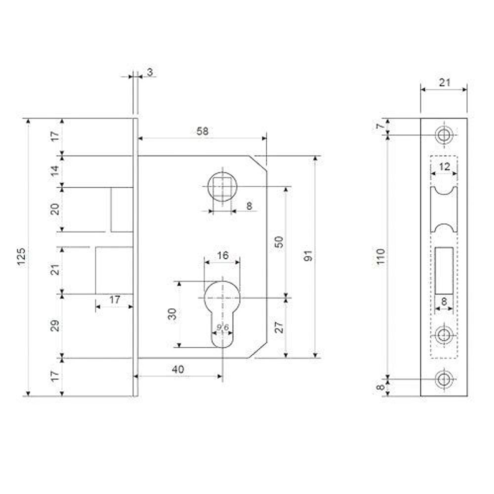 Замок врезной СТАНДАРТ 132/50B AB