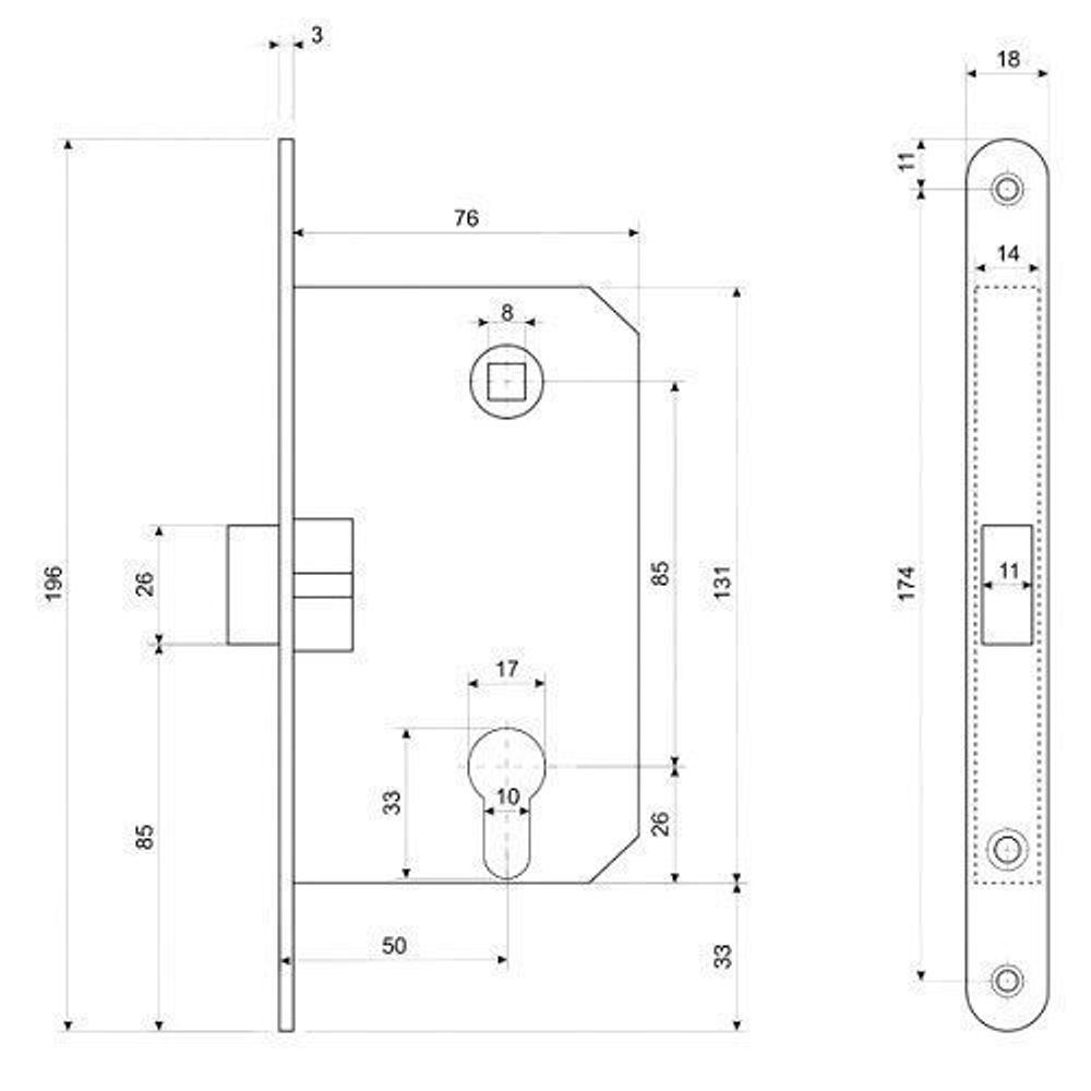 Замок межкомнатный под цилиндр AGB MEDIANA EV B01103.50.23 (мат.латунь) /21717/