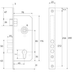 Замок врезной VETTORE 2001 CP хром