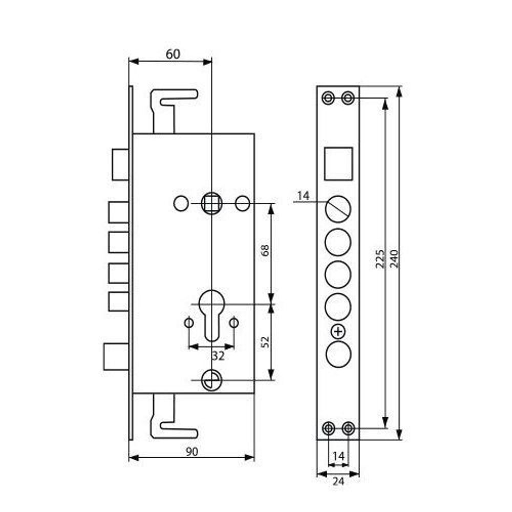 Корпус замка на китайскую дверь 2524 - 4Р (кругл. риг.) (635) (20)