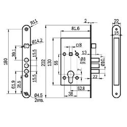 Замок врезной ПРОСАМ 78927 ЗВ4-31/55 3риг,без ц/м, без отв.планки /35163/