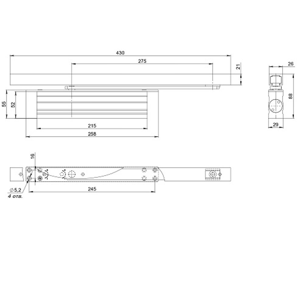 Доводчик дверной FUARO скрытой установки DCH2-03.29 AL до 65кг (алюминий) /58913/
