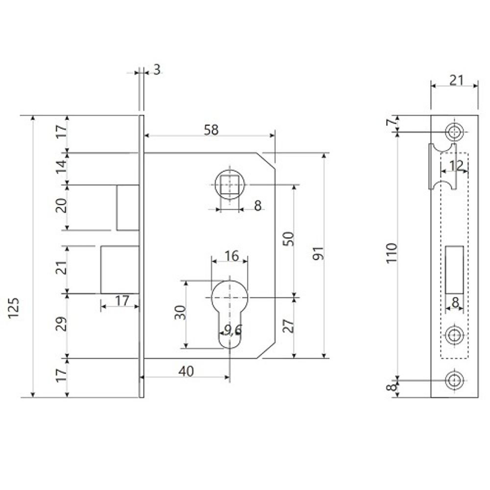 Замок врезной AVERS 0827/60 AB бронза