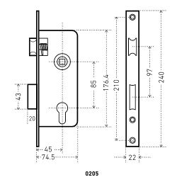 Замок врезной АЛЛЮР 0205 CP хром