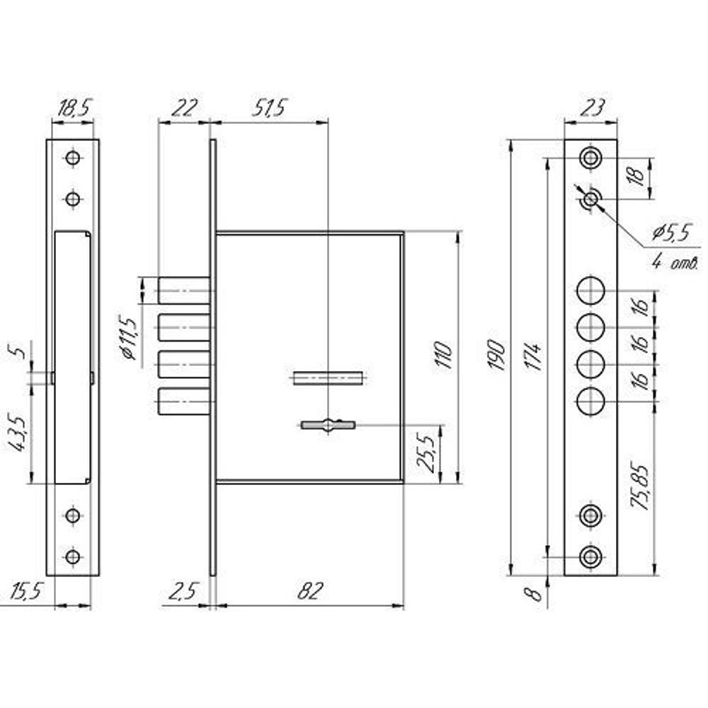 Замок врезной МЕТТЭМ ЗВ8 190.0.0 5кл. /23573/