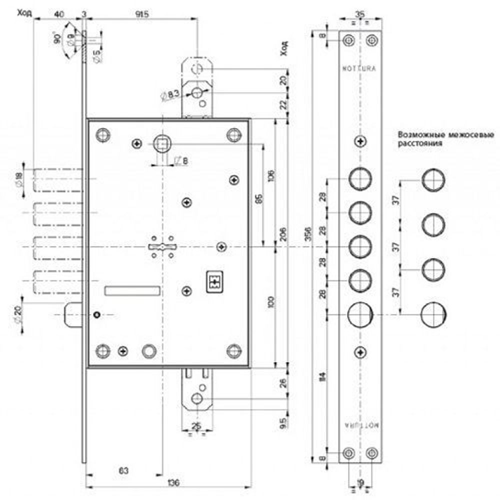 Замок врезной сувальдный MOTTURA 52.771, ключ 60 мм /29607/