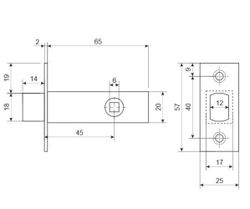 Задвижка дверная APECS L-0126 AC медь