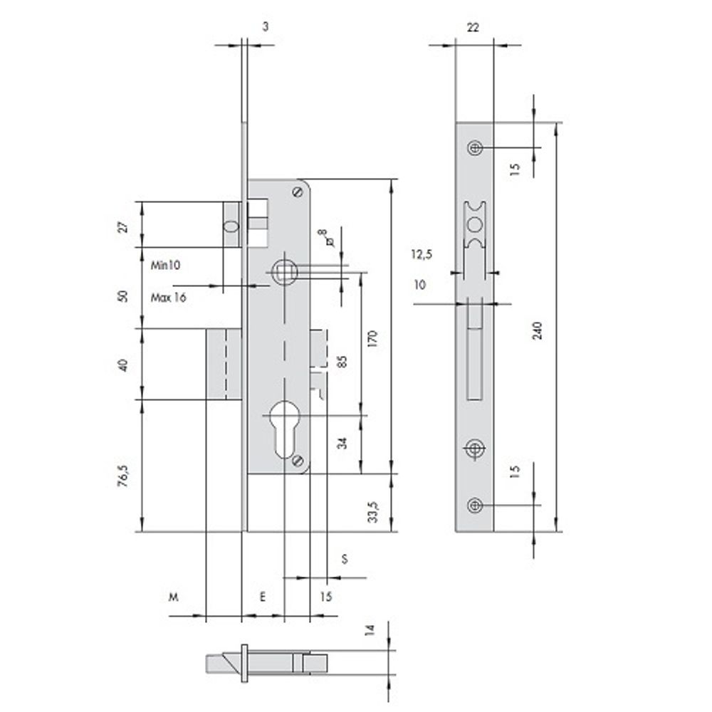 Замок врезной механический CISA 44660.35.0