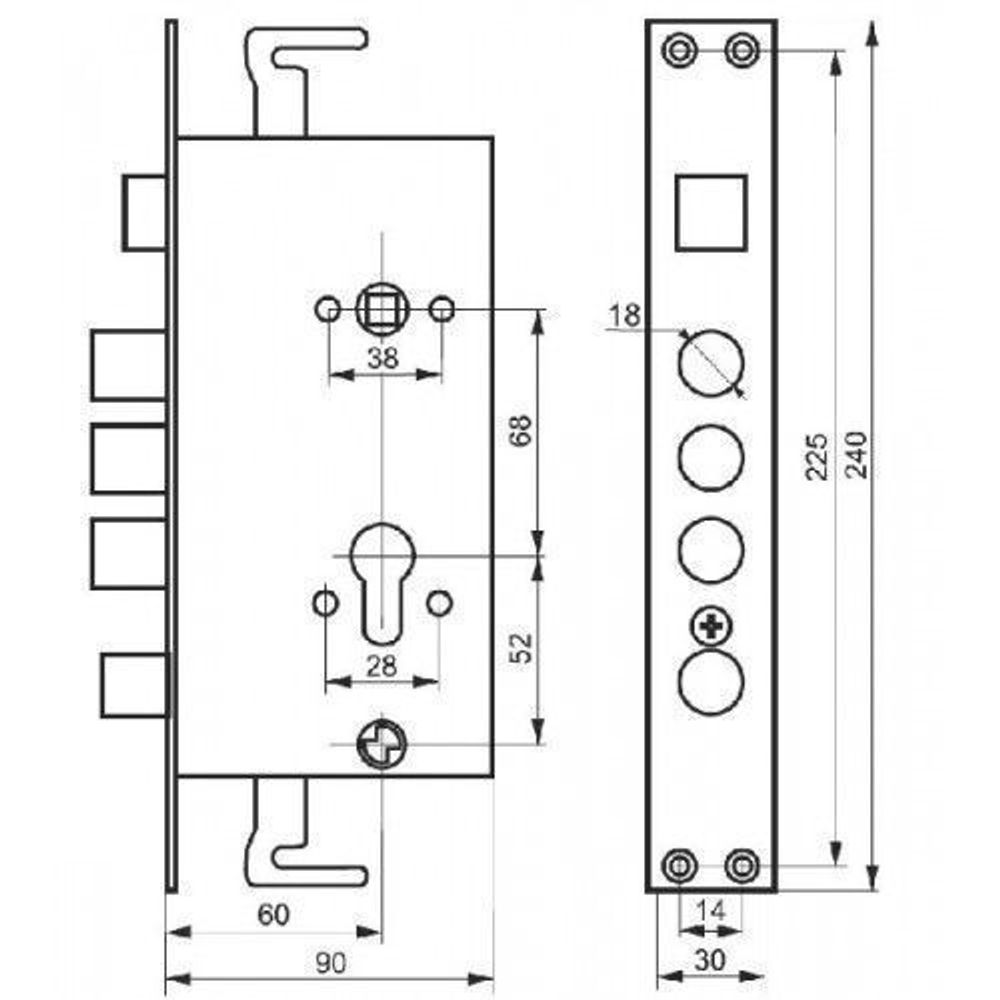 Корпус замка на китайскую дверь 3024 - 3Р (674) (ЗВ1-08А В СТ)