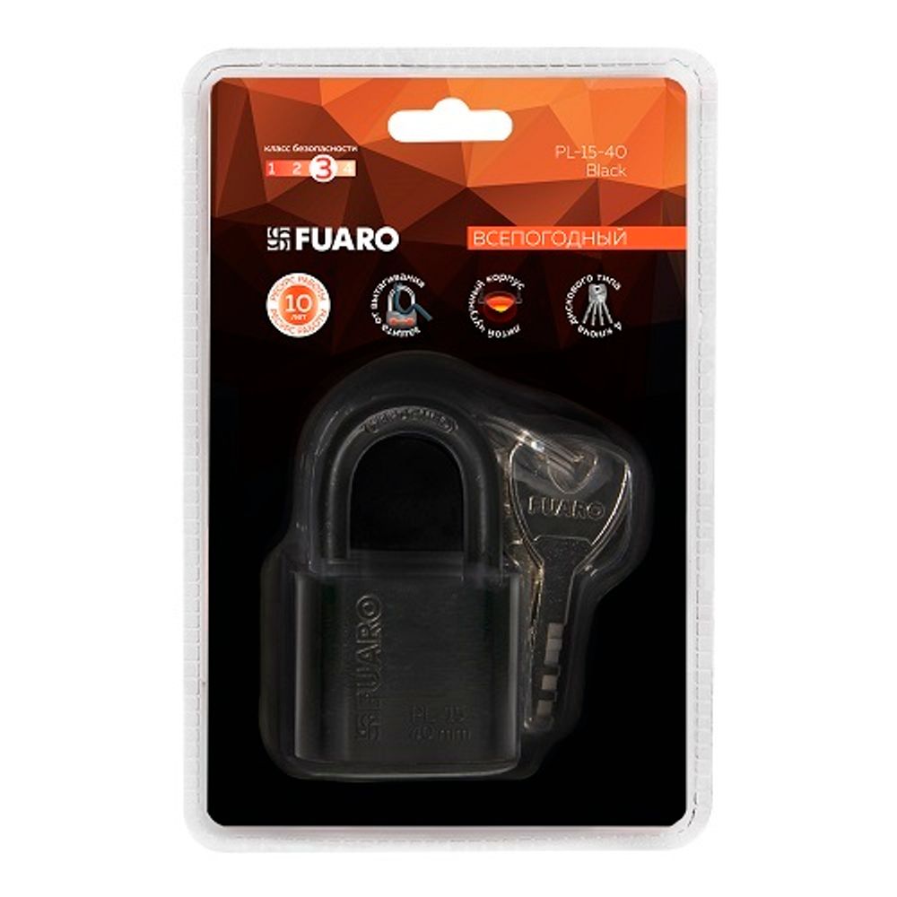 Замок навесной FUARO PL-15-40 Black диск. 4 кл. БЛИСТЕР /42277/