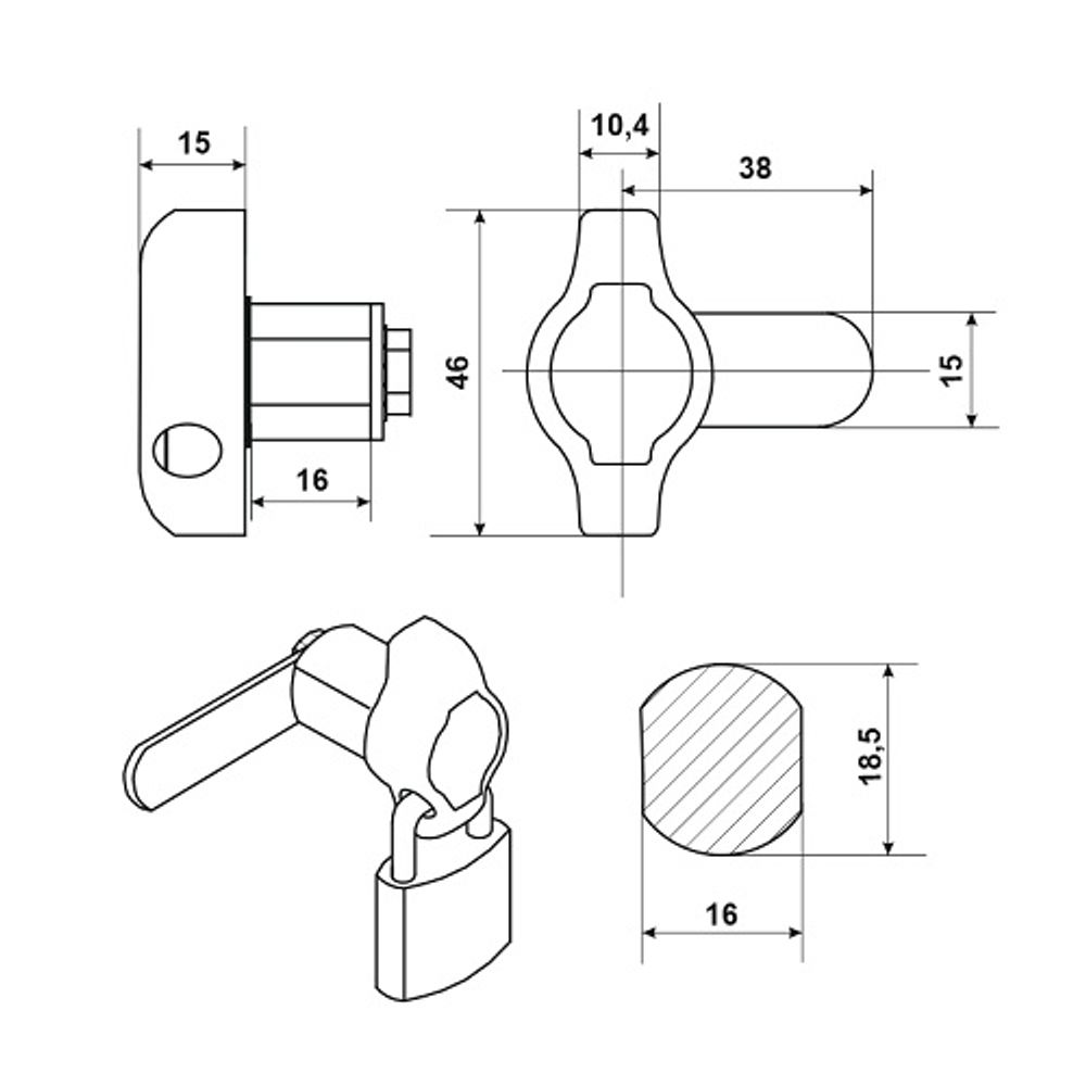 Замок колодочный 2120-16 (0160/16)