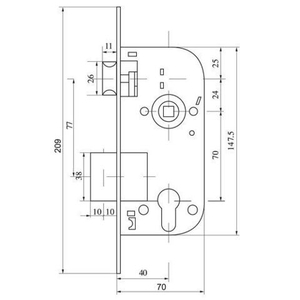 Замок врезной APECS 1223/60 AC медь