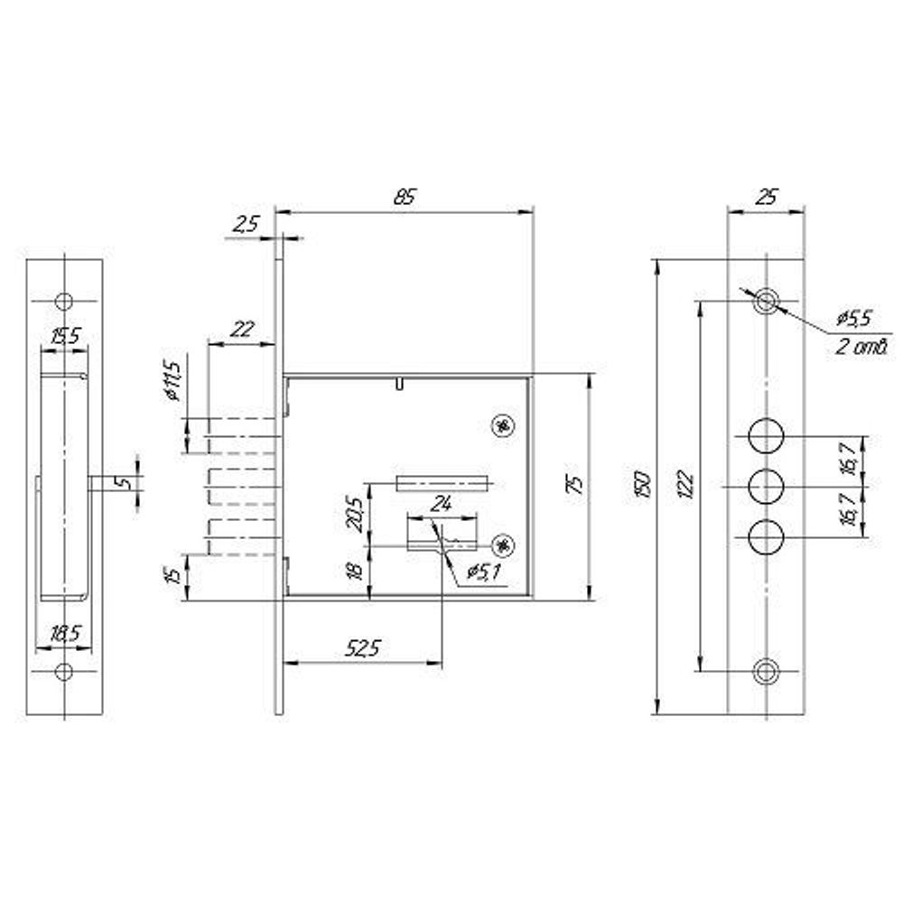 Замок врезной МЕТТЭМ ЗВ8 852.0.0, 3риг. 5кл. /32573/