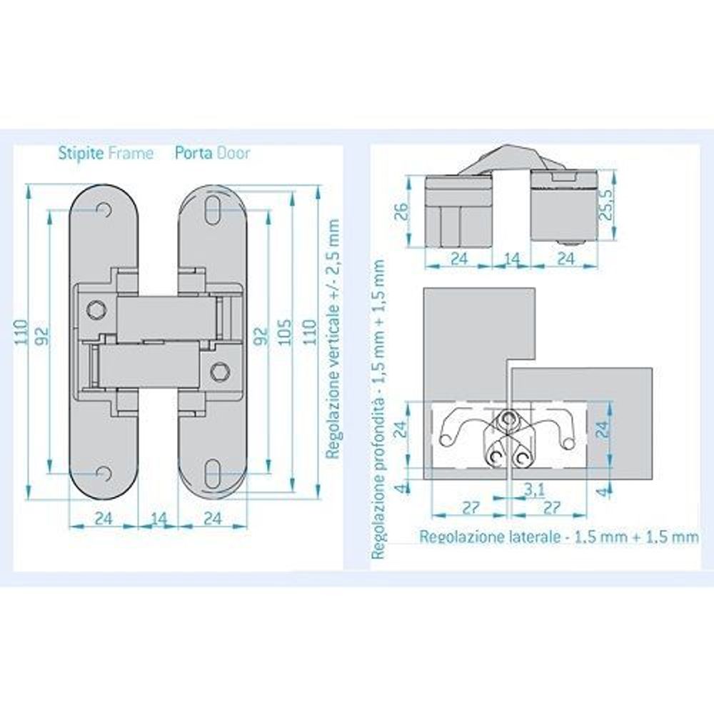 Петля дверная универсальная скрытой установки ANSELMI №505 никель (1 шт)