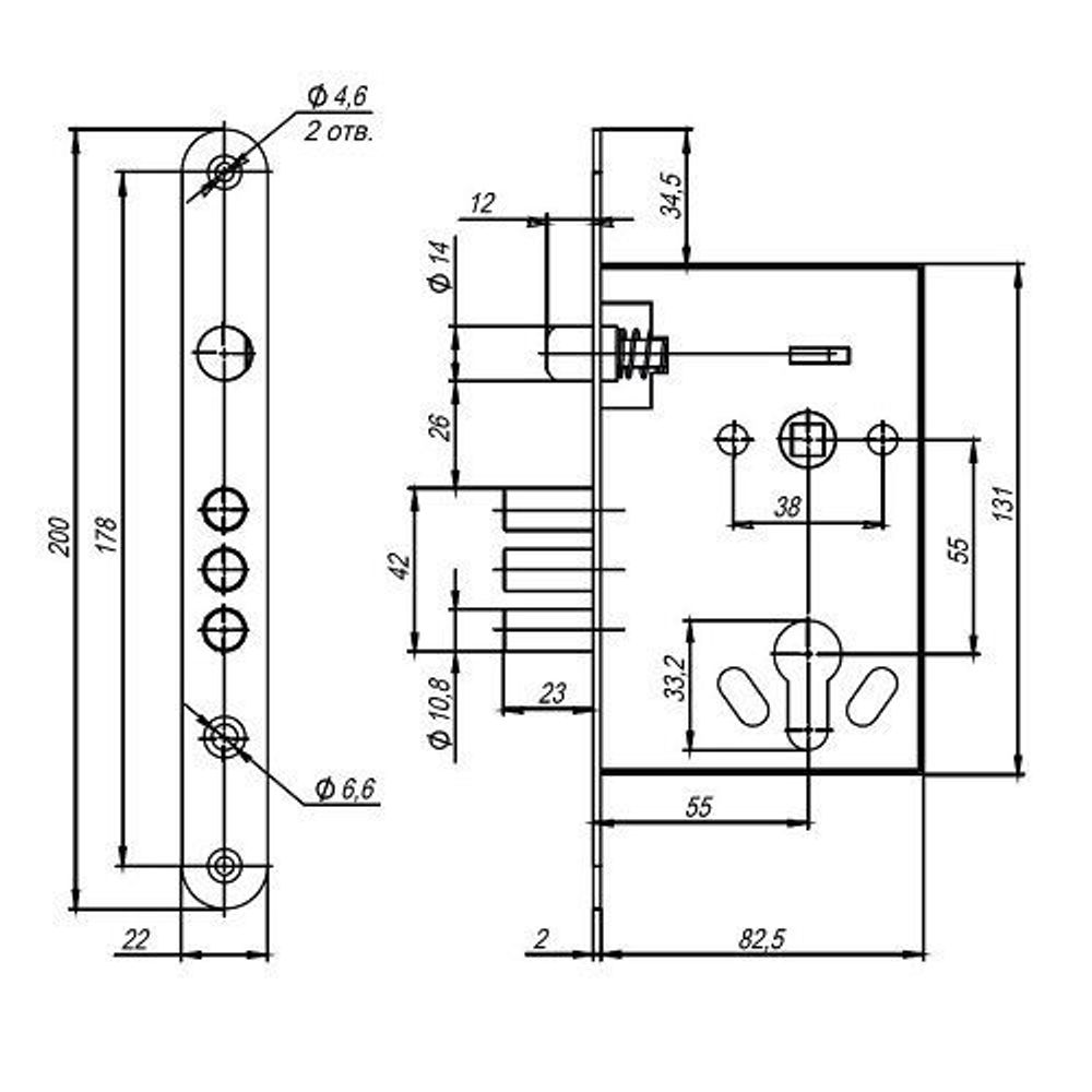Корпус врезного замка с ручками на планке AJAX KIT А5-3155/3 W/B /41569/