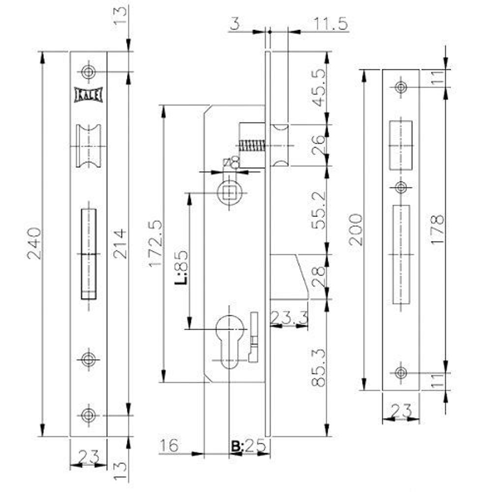 Замок врезной KALE KILIT 253 (25мм) никель 3кл. /1102/