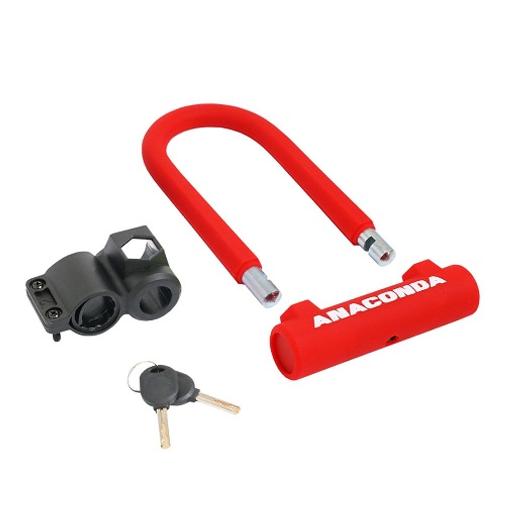 Замок навесной всепогодный АВАНГАРД АНАКОНДА Т608 КРАСНЫЙ с креплением на раму (силикон)