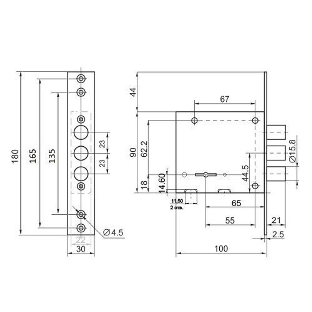 Замок врезной расстояние между отверстиями