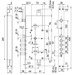 Корпус врезного замка двухцилиндровый CISA 56.786.48 /12087/