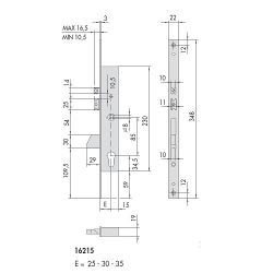 Корпус врезного замка электромеханического CISA 16.215.35.0 (выпадающий ригель) /23321/