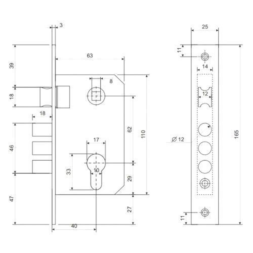 Замок врезной APECS 1000/60 G золото