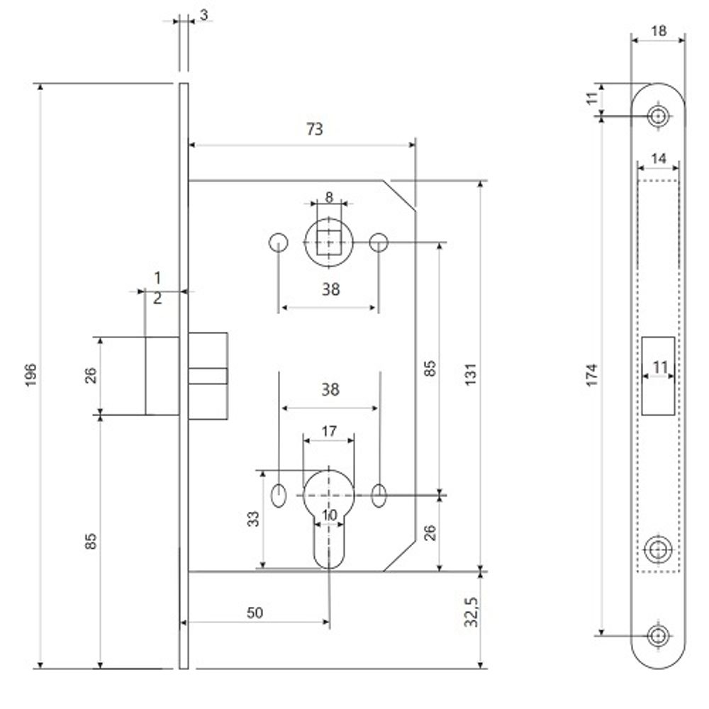 Замок врезной Code Deco 5300-P-CR хром